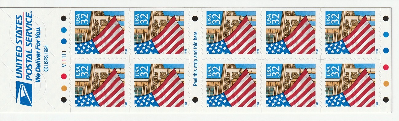 Flag Over Porch, 10 stamp booklet, Blue date