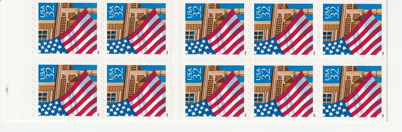 Flag ove Porch, 10 stamp booklet, red date